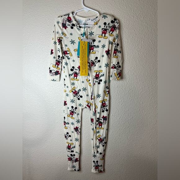 Posh Peanut Disney Mickey Christmas Snowflake Zippy Onesie Pajamas NEW 18-24 M